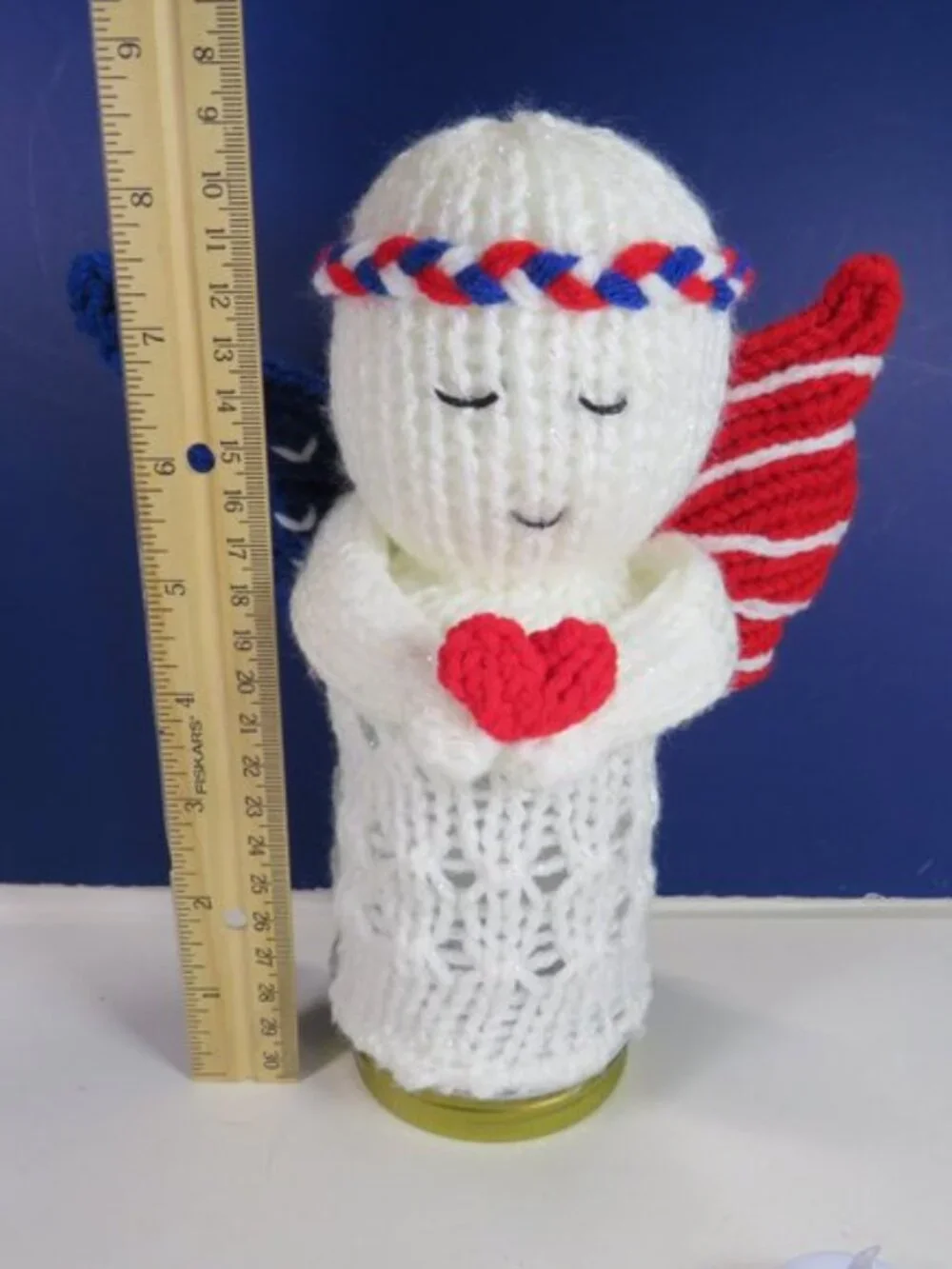 Handmade Patriotic Crochet Angel Basket Lighted Mason Jar Memorial Home Nursery